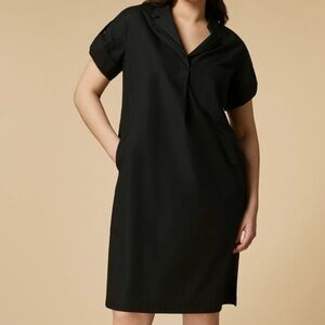 Marina Rinaldi Sport Black Cotton Poplin Shirt Dress with Pockets and Collar